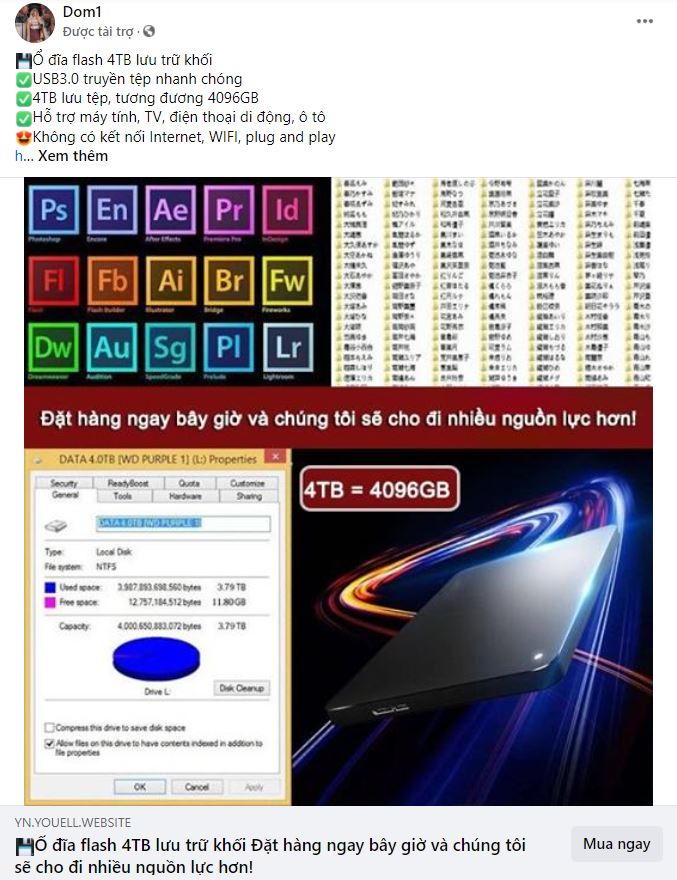 Quảng cáo ổ cứng dung lượng 4TB chỉ có giá 990k