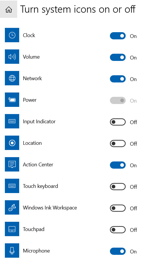 Turn system icons on or off